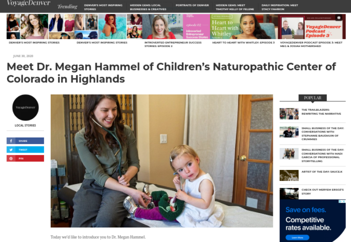 dr meg hammel featured in voyage magazine denver colorado, childrens naturopathic center of colorado featured in voyage magazine denver colorado